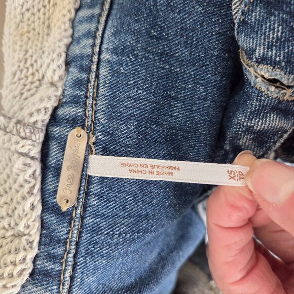 Free People Distressed Denim Jean Jacket Bohemian Women XS or Girls Sz 12 - Picture 2 of 4